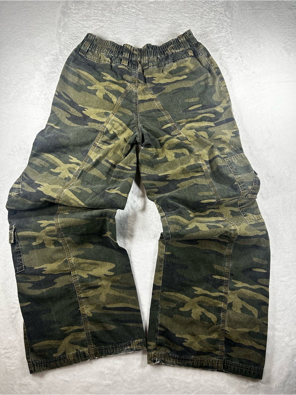 BDG Camo Boot Cut & Flare Pants in Olive Green and Dark Green